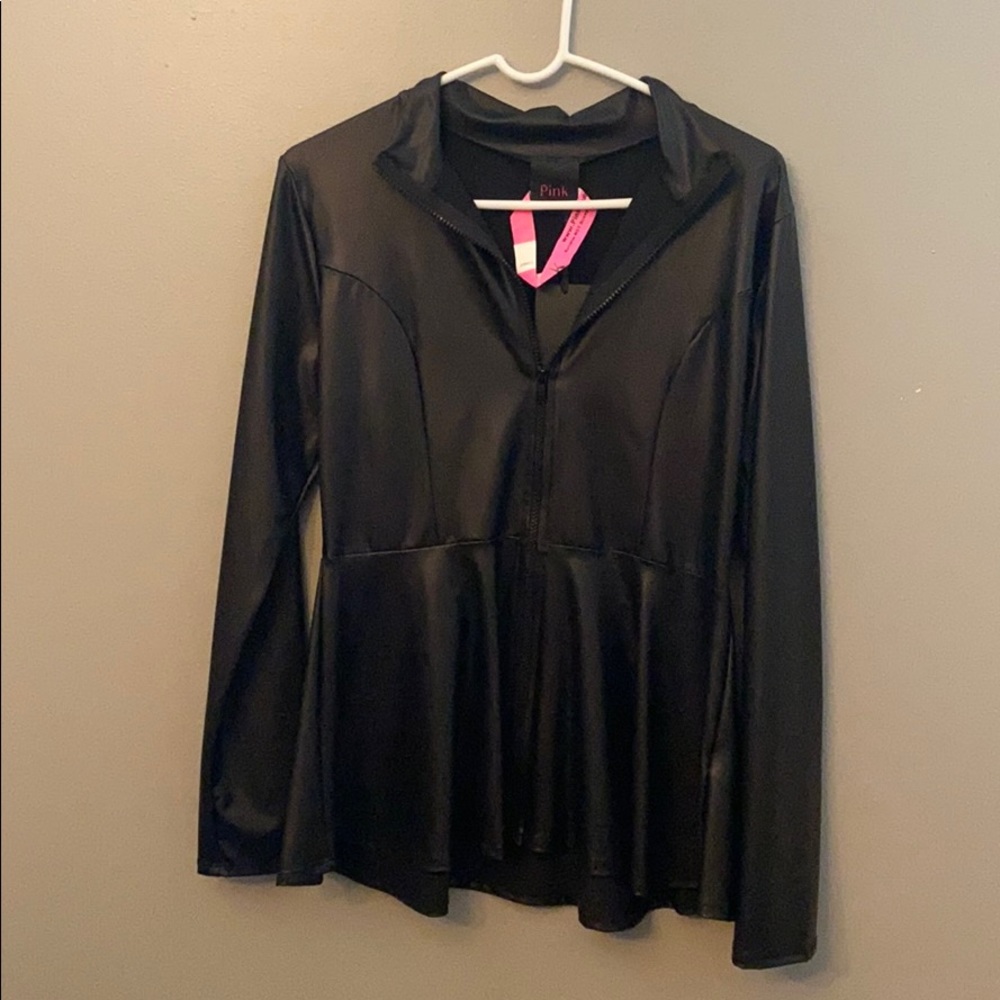 Faux leather long sleeve shirt